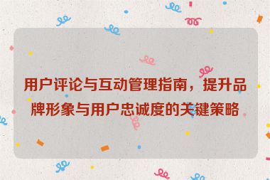 用户评论与互动管理指南，提升品牌形象与用户忠诚度的关键策略