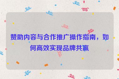 赞助内容与合作推广操作指南，如何高效实现品牌共赢